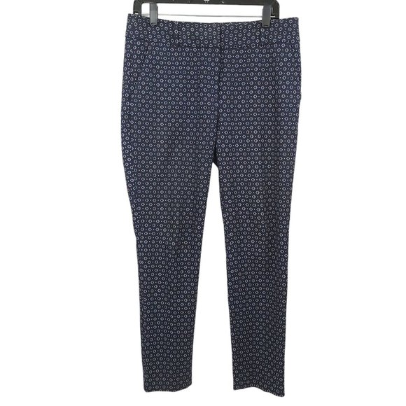 Loft Marisa Skinny Pants Womens Size 8 Navy Geometric Flat Front Stretch - Picture 1 of 9